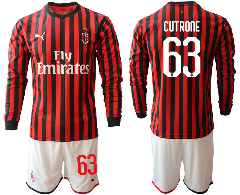 Men 2019-2020 club AC milan home long sleeve #63 red Soccer Jerseys->ac milan jersey->Soccer Club Jersey